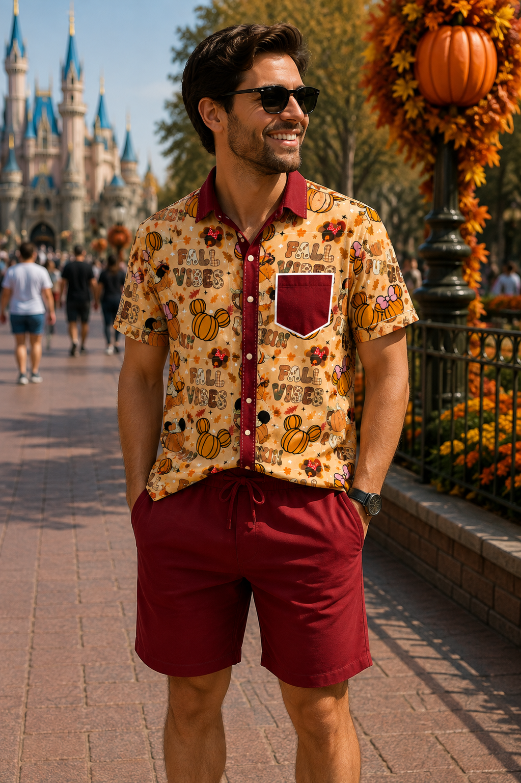 Men's Fall Vibes Button-Up Shirt & Shorts Set