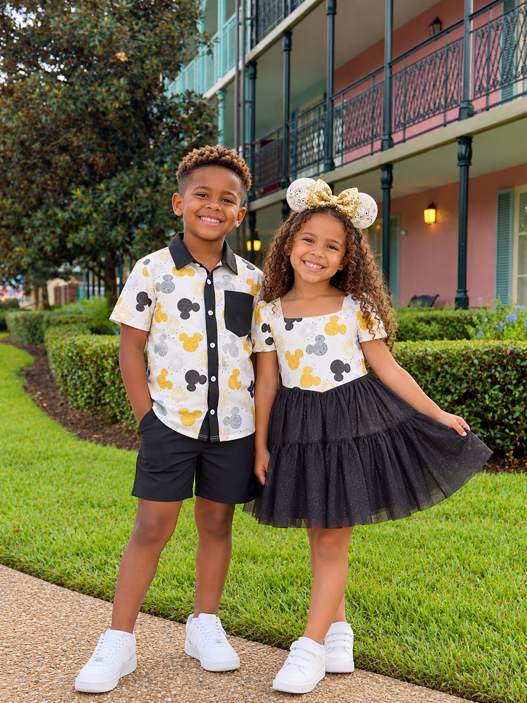 🖤 Boys’ Golden Magic Button-Up Shirt & Shorts